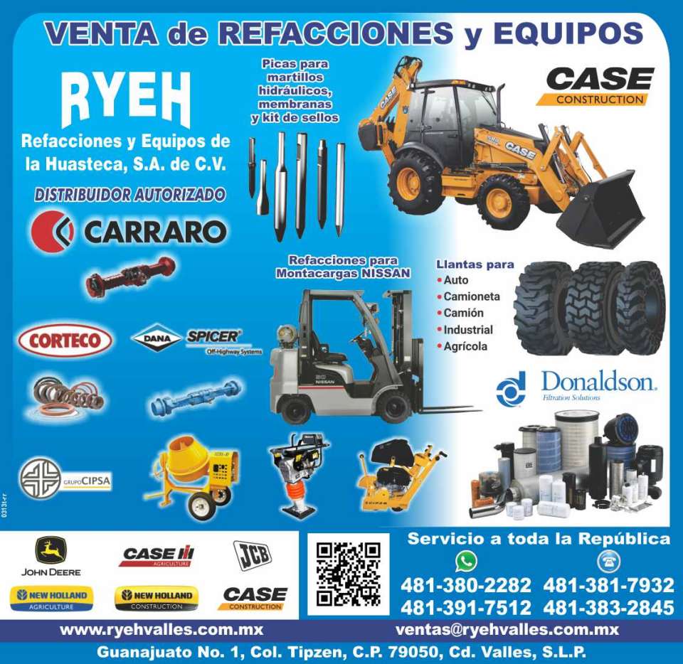 Venta de refacciones y equipos, picas para martillos hidraulicos, membranas y kit de sellos, llantas