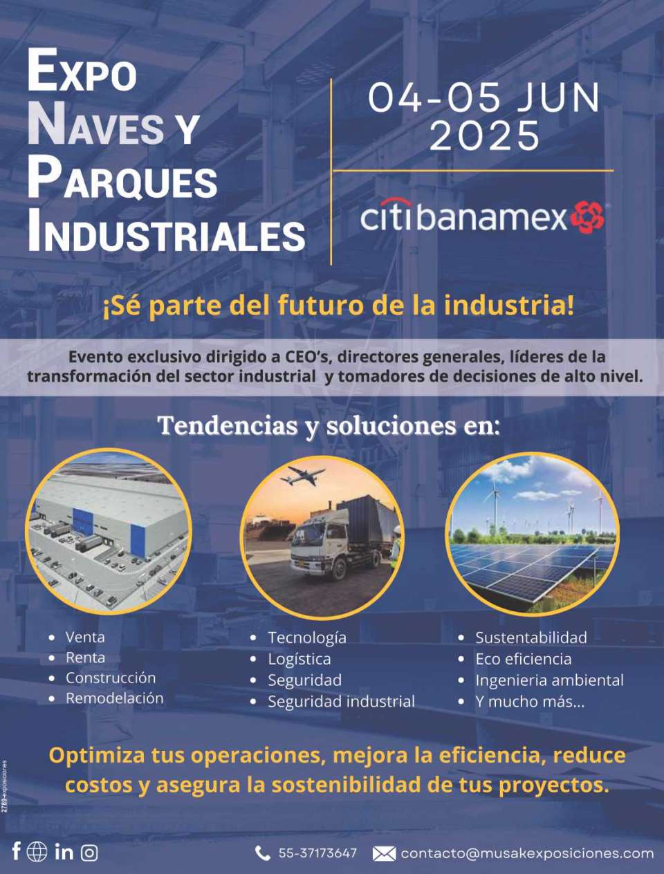 Expo Naves y Parques Industriales, del 4 al 5 de Junio 2025 en CitiBanamex, Ciudad de Mexico.