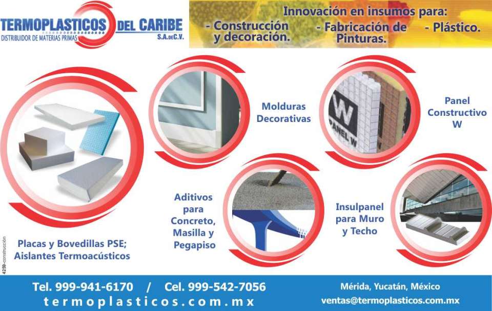 Casetones, Placas y Bovedillas PSE; Aislantes Termoacusticos, Panel Constructivo W, Aditivos para Concreto, Masilla y Pegapiso, Insulpanel para Muro y Techo. Molduras Decorativas. Pinturas.