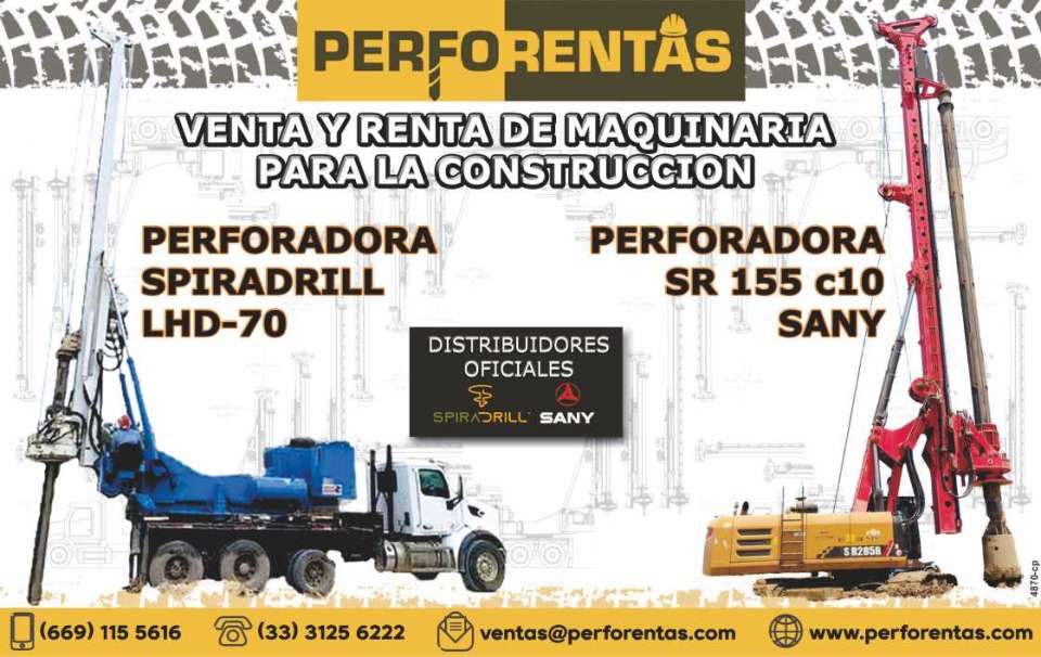 Perforadora SR155 C10 SANY. Perforadora Spiradrill LHD-70 Venta y Renta de Maquinaria para la Construccion. Nuevas y Seminuevas. Distribuidores Autorizados de Spiradrill y Sany. Envios a Todo Mexico.