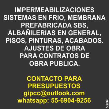 Impermeabilizaciones Sistemas en Frio, Membrana Prefabricada SBS, Pisos, Pinturas, Albañilerias, Acabados, Asesoramiento en Licitaciones de Obra Publica, Ajustes de Costos.