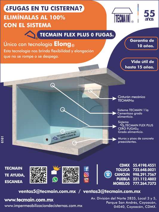 ¿FUGAS en tu CISTERNA? Eliminalas al 100% con el sistema TECMAIN FLEX PLUS O FUGAS, unico con tecnologia Elong, esta tecnologia nos brinda flexibilidad y elongacion que no se rompe o despega.