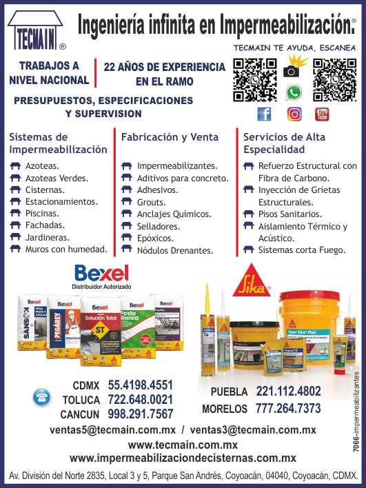 Impermeablilizantes, Aditivos, Adhesivos, Grouts, Anclajes quimicos, Selladores, Epoxicos, Nodulos drenantes. Sistemas de impermeabilizacion, Servicios de Alta especialidad, Sistemas corta fuego.