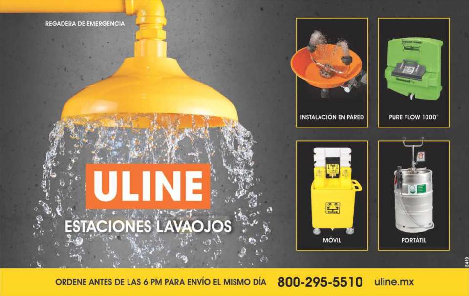 Uline - Estaciones Lavaojos. Regadera de Emergencia, Instalacion en Pared, Estacion de Pared, Pure Flow 1000, Movil