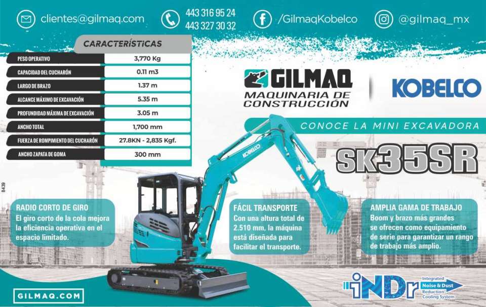 Gilmaq Maquinaria para Construccion. Conoce La Mini Excavadora SK35SR Radio Corto de Giro, Facil Transporte,