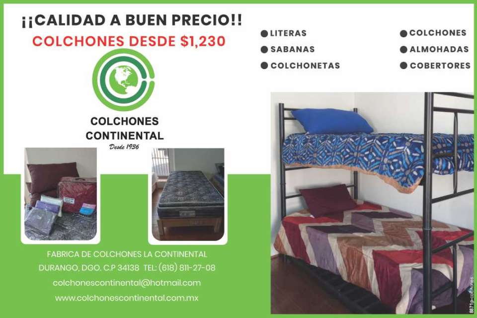 COLCHONES, Literas, Sabanas, Colchonetas, Almohadas, Cobertores. ¡Calidad a buen Precio! Colchones desde $ 1,230.