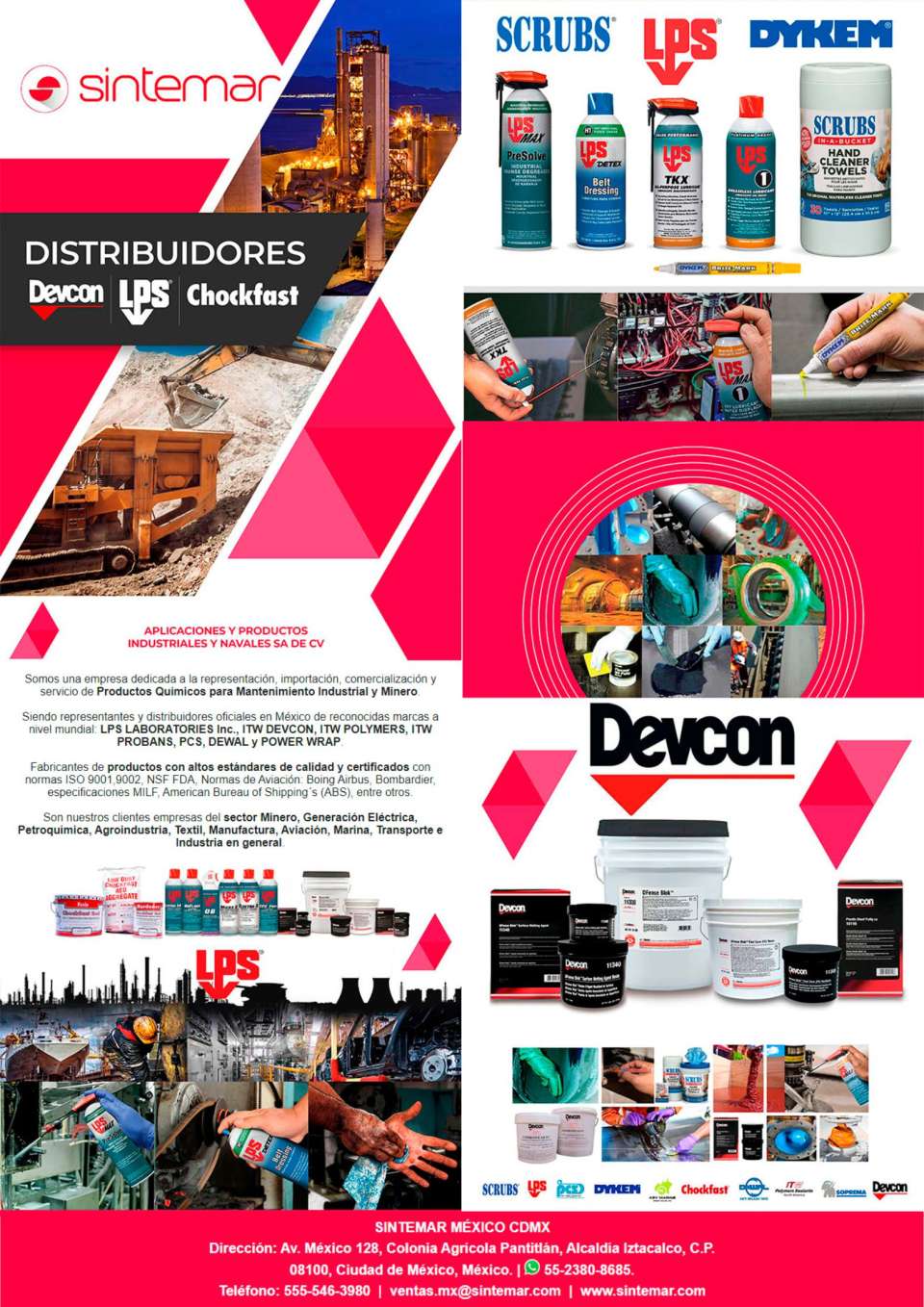 Productos Quimicos para Mantenimiento Industrial y Minero. Distribuidores de reconocidas marcas a nivel mundial: LPS LABORATORIES Inc., ITW DEVCON, ITW POLYMERS, ITW PROBANS, PCS, DEWAL y POWER WRAP.